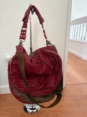 Large Burgundy Leather Hobo Bag - Unbranded